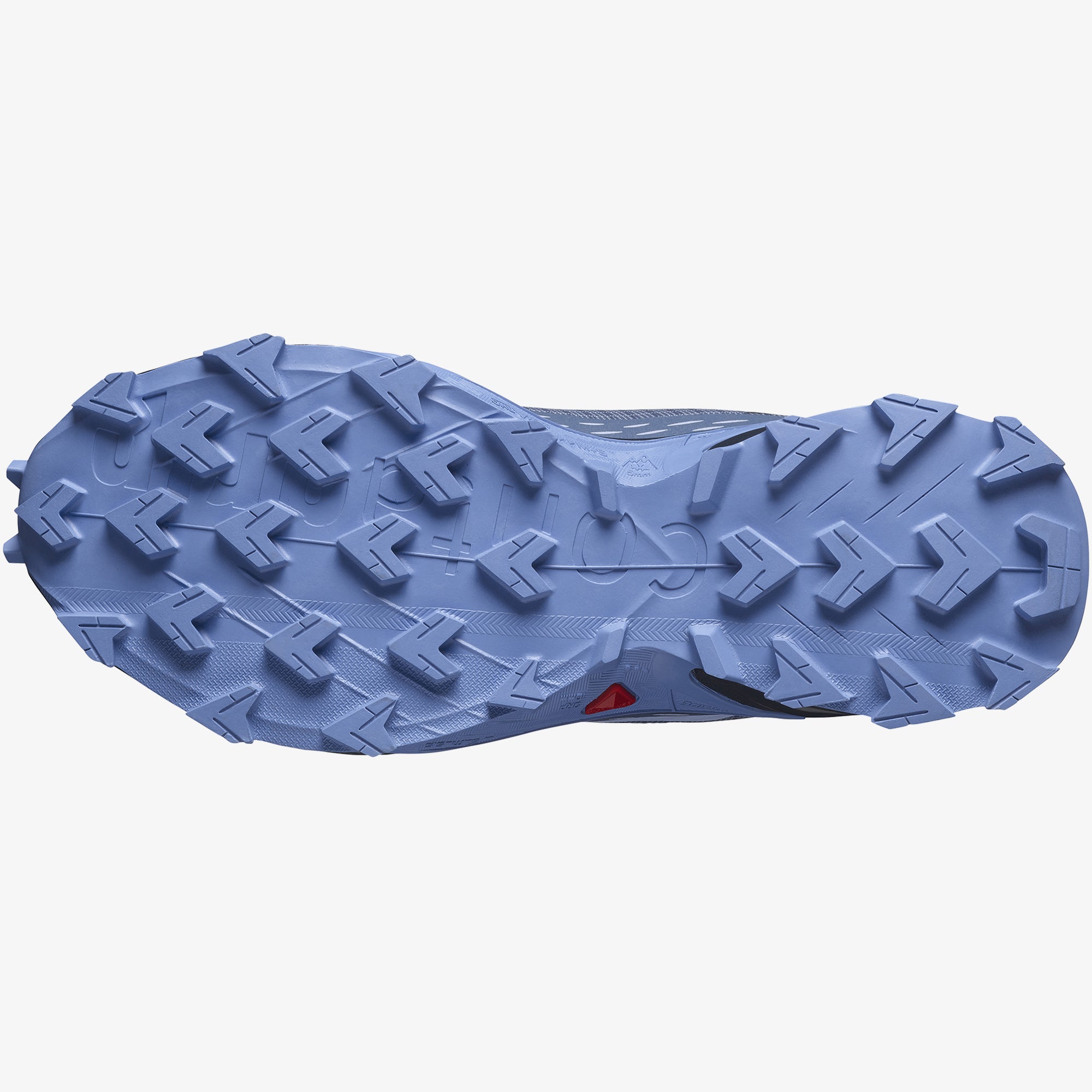 Salomon Sports ALPHACROSS 5 trail running shoes in black with orange accents, showing the outsole and breathable mesh upper.