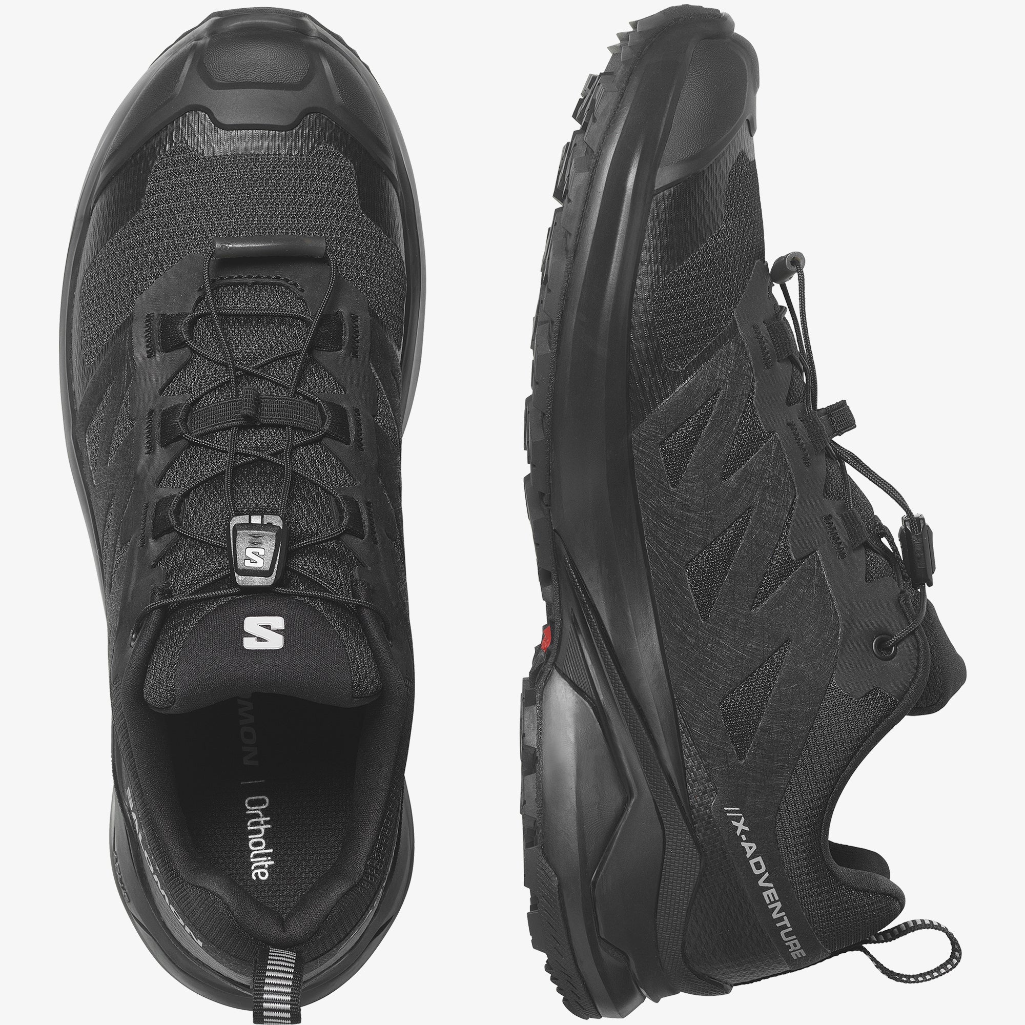 Salomon Sports X-Adventure footwear showing durable outdoor shoes with rugged soles and breathable upper material.