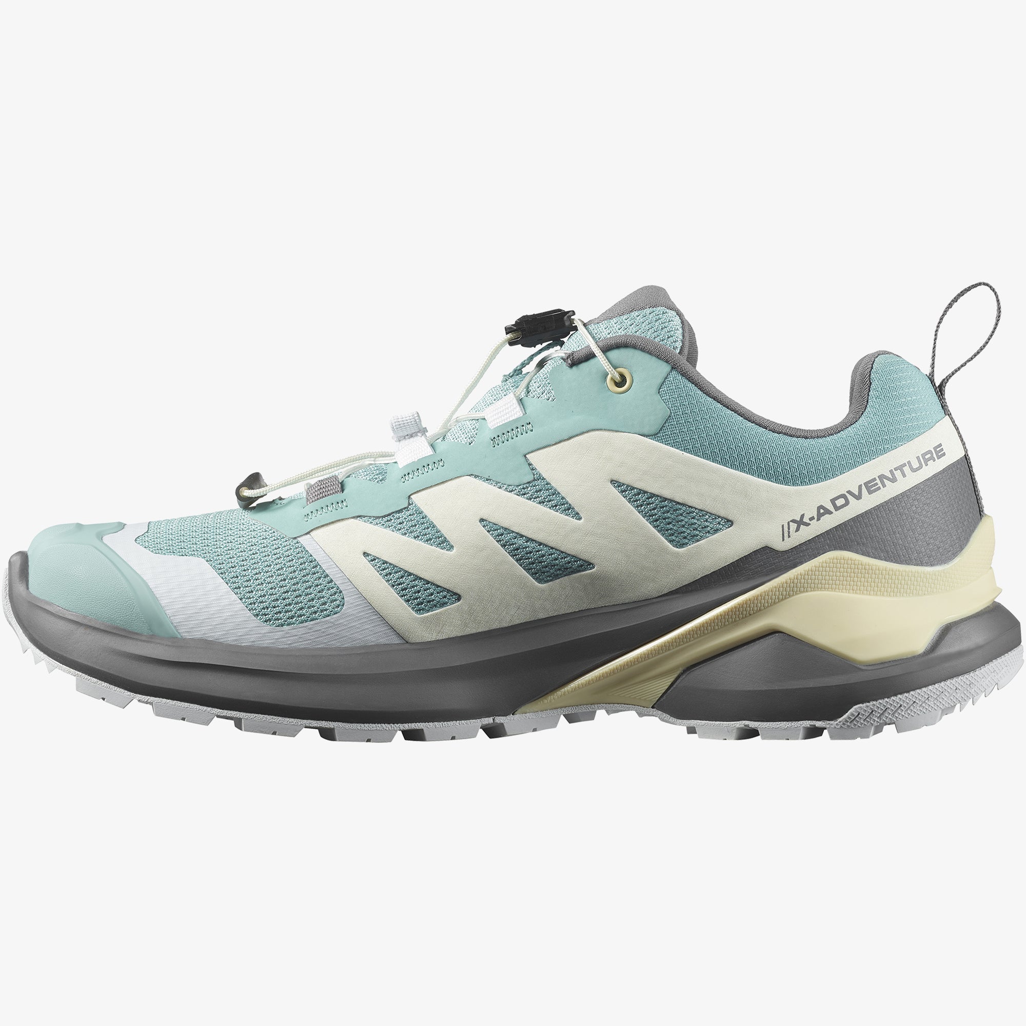 Salomon Sports X-ADVENTURE footwear showing rugged outdoor shoes with durable soles and breathable upper material for hiking.
