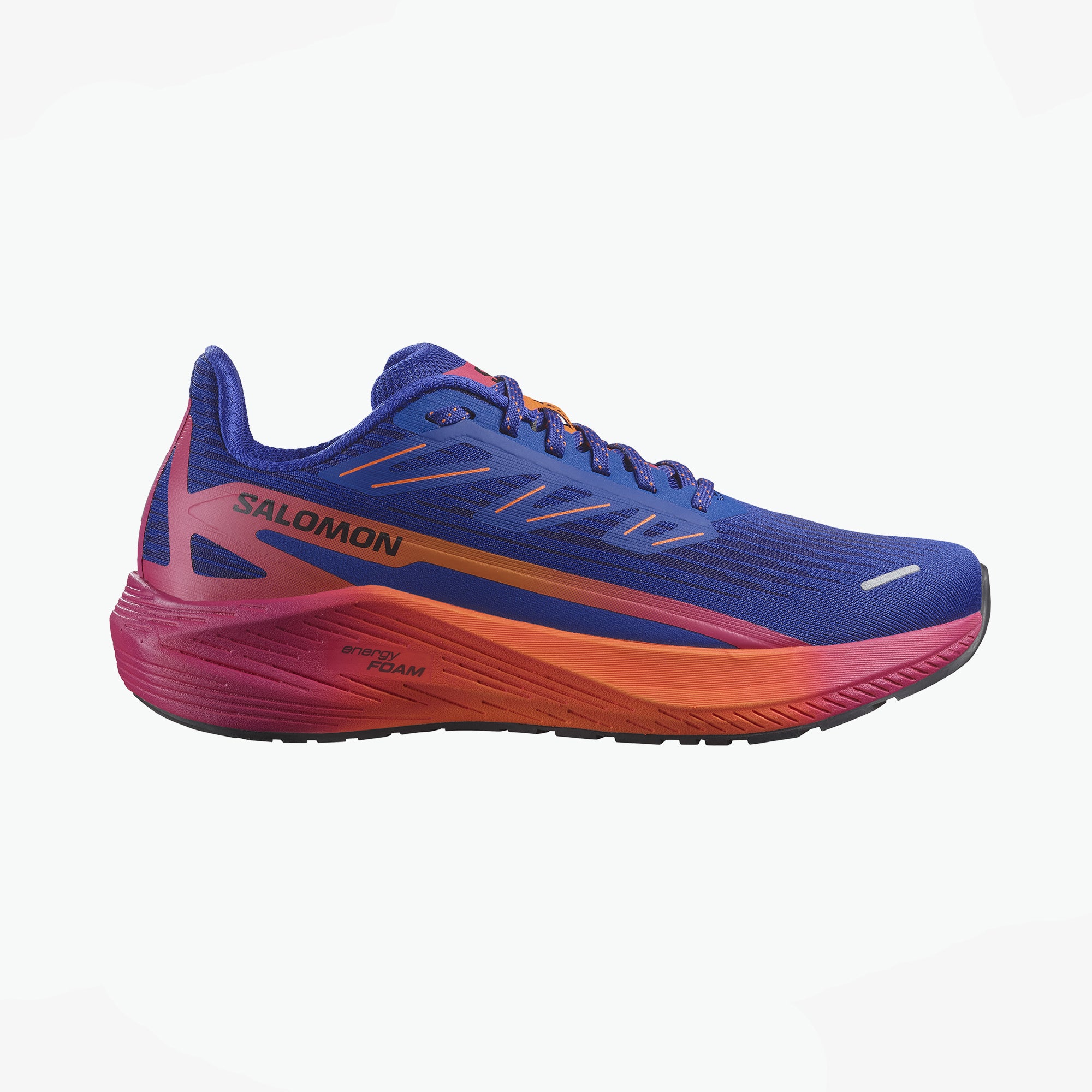Salomon Sports Aero Blaze 2 footwear in black with orange accents, featuring a sleek athletic design and breathable mesh upper.