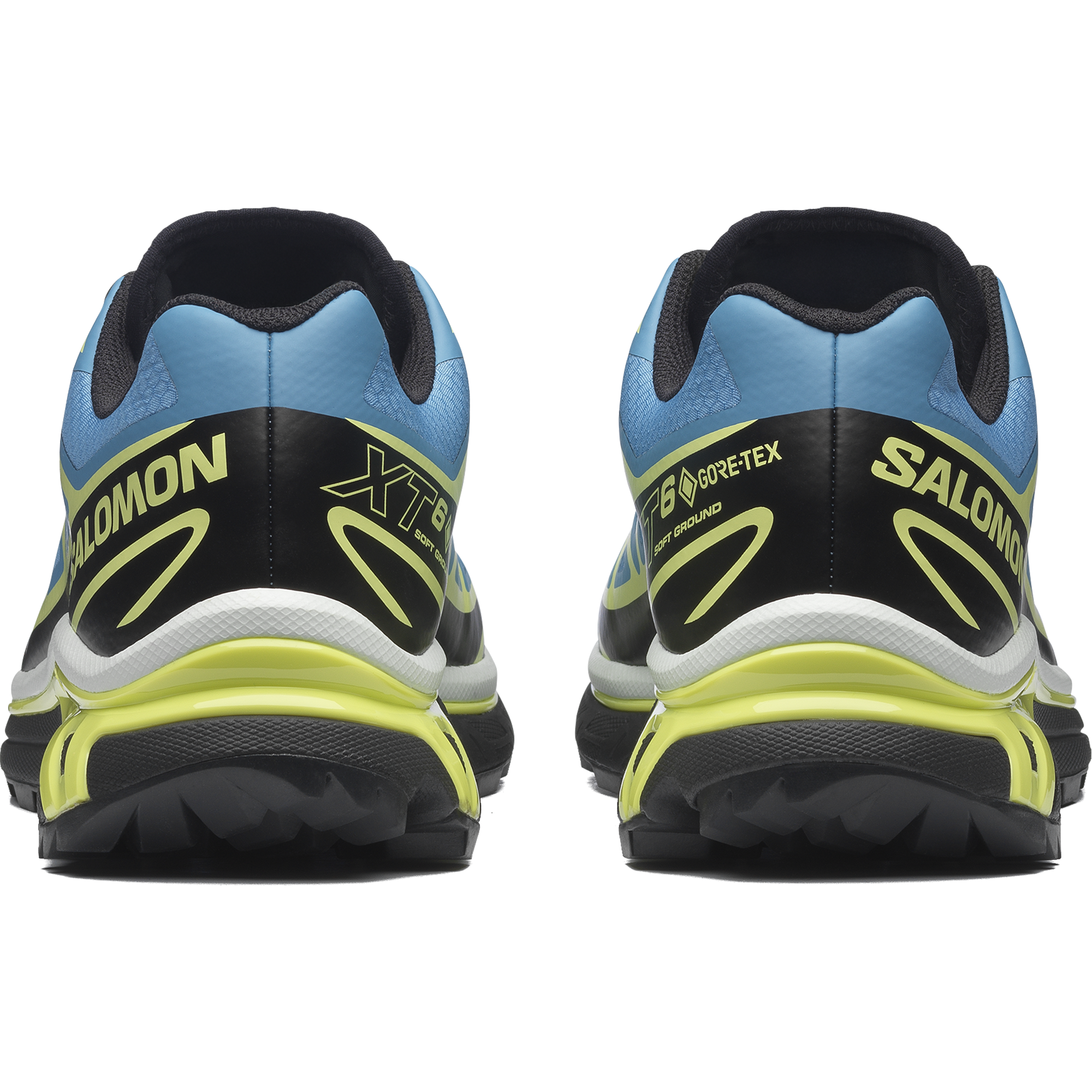 Salomon Sports XT-6 GORE-TEX footwear in Niagara Sunny Lime and Black, showing the hiking shoe's durable design and vibrant color details.