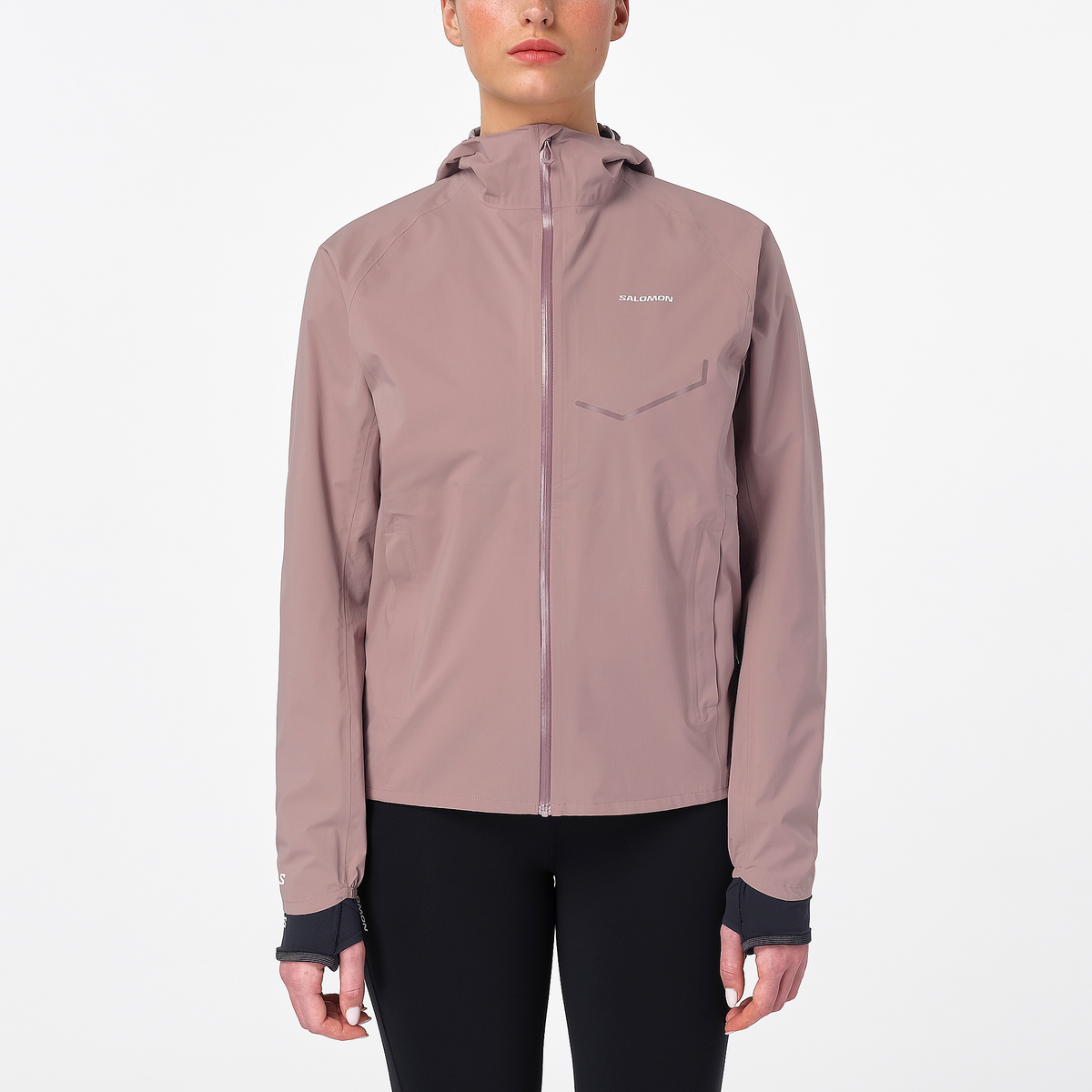 Salomon Sports Bonatti Waterproof women's apparel, shown in antler color, designed for outdoor protection and active wear.