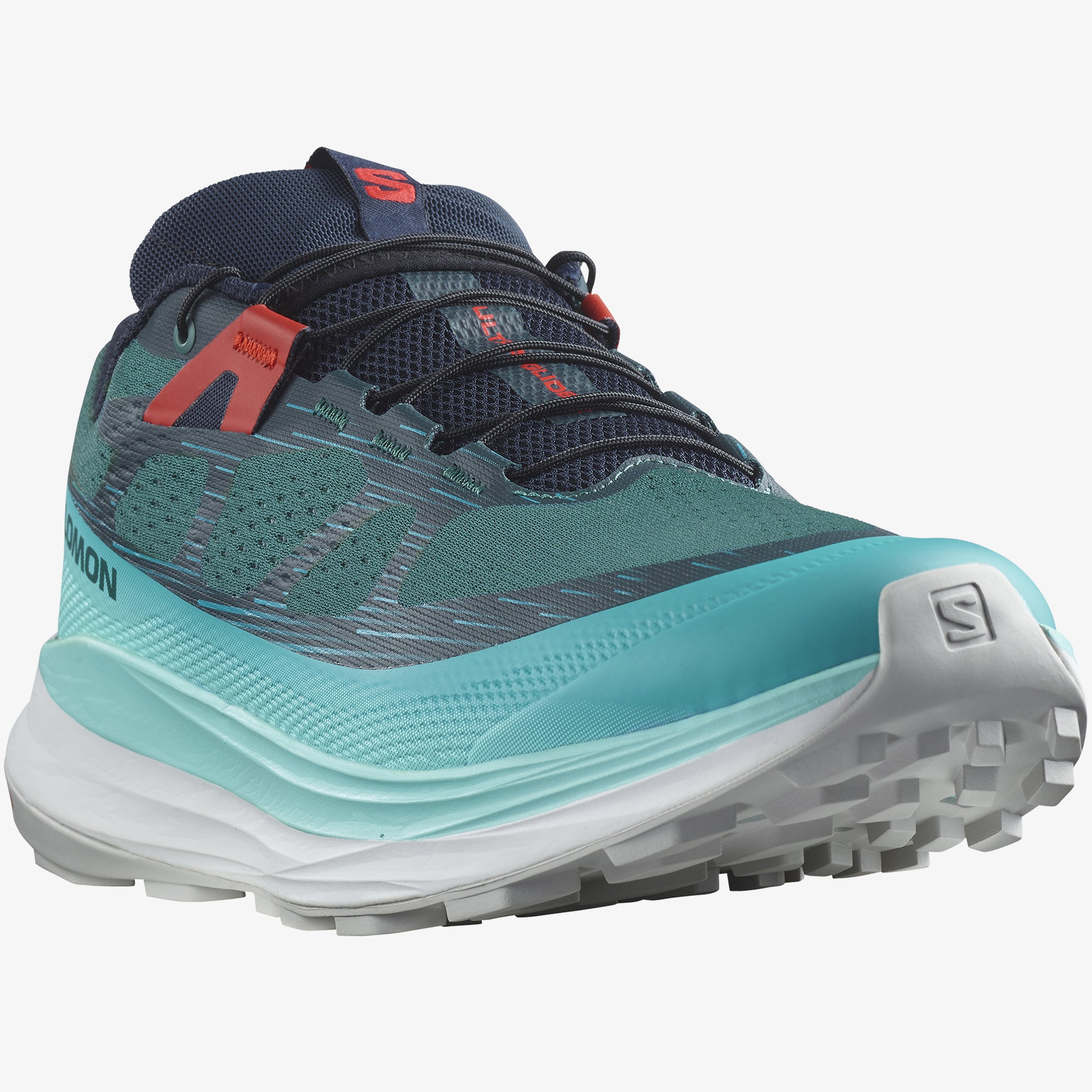 Salomon Sports Ultra Glide 2 footwear showing sleek design, gray and black color, and supportive sole for outdoor activities.